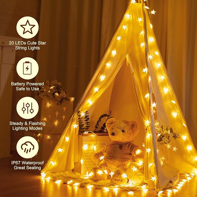 Minetom Star String Lights Battery Operated - 17 ft 50 LED Star Fairy String Lights