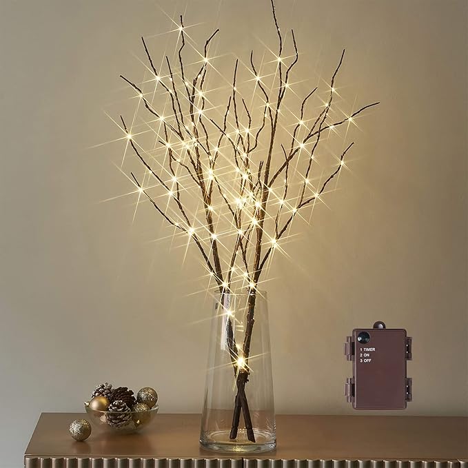 Birchlitland Lighted Brown Branches 32IN 100 LED with Timer Battery Operated