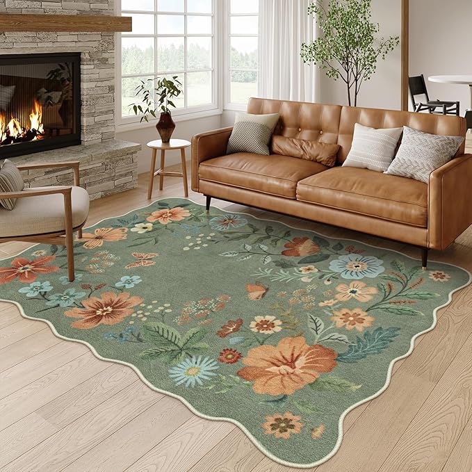 Lahome Floral Living Room Rugs, Area Rugs 5x7 Rug for Bedroom Ultra-Thin Soft Rug