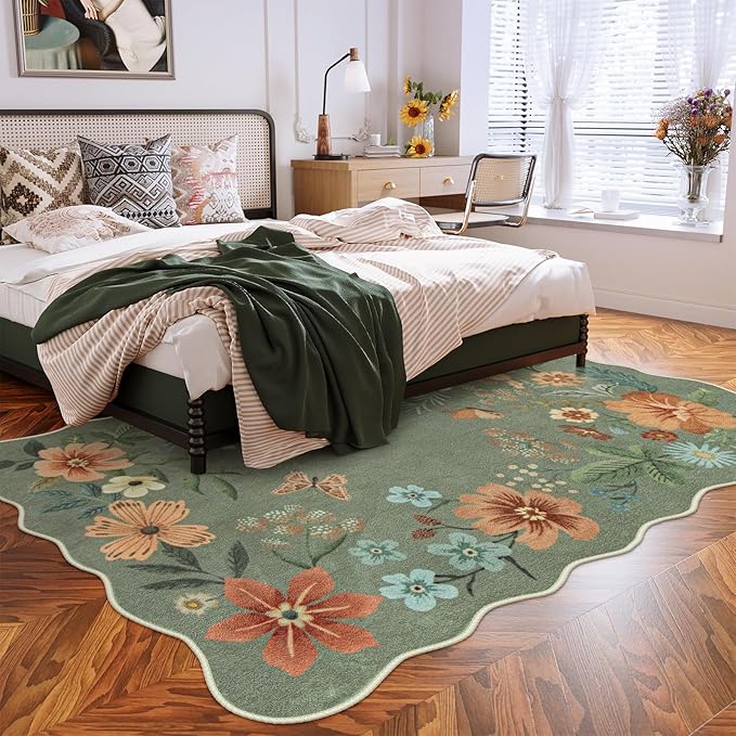 Lahome Floral Living Room Rugs, Area Rugs 5x7 Rug for Bedroom Ultra-Thin Soft Rug