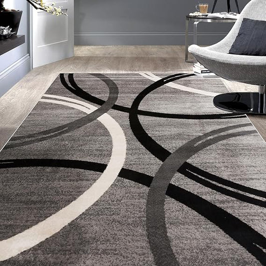 Rugshop Modern Wavy Circles Design Area Rug 5'3" x 7'3" Gray