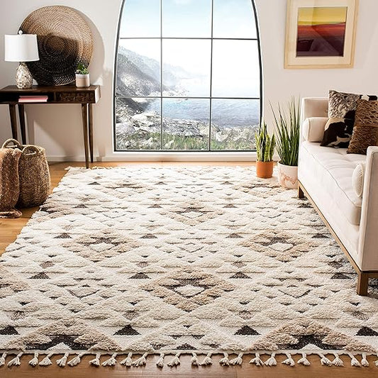 SAFAVIEH Moroccan Tassel Shag Collection Area Rug - 8' x 10', Ivory & Brown